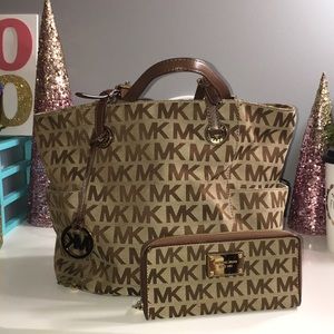 Michael Kors Large Canvas Tote and Wallet